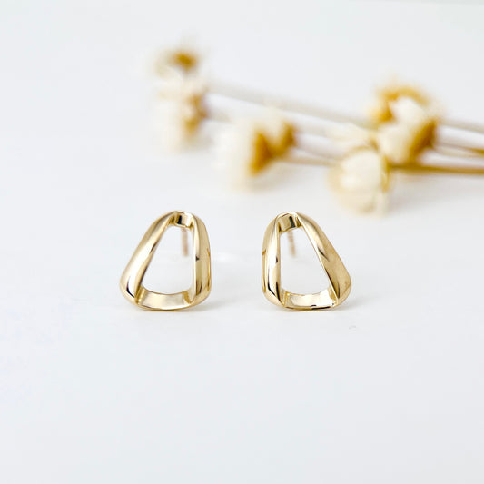 9K Real Solid Gold Elegant Simple Stud Earrings