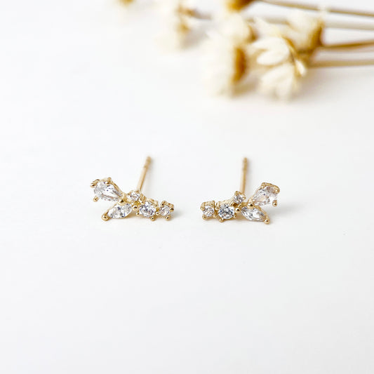 9K Solid Gold Small Branch Dainty Stud Earrings