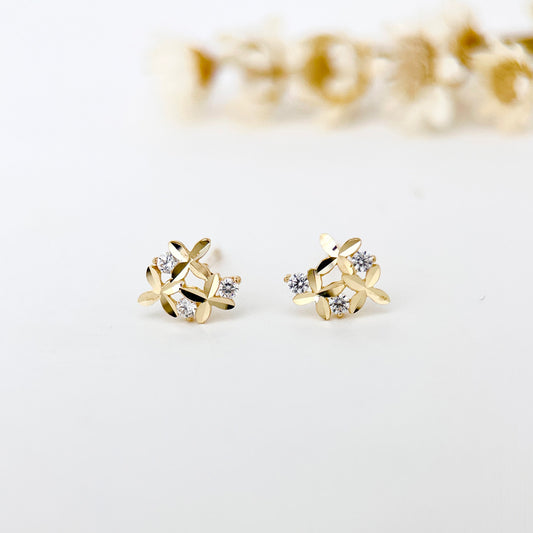 9K Solid Gold Flower Stud Earrings