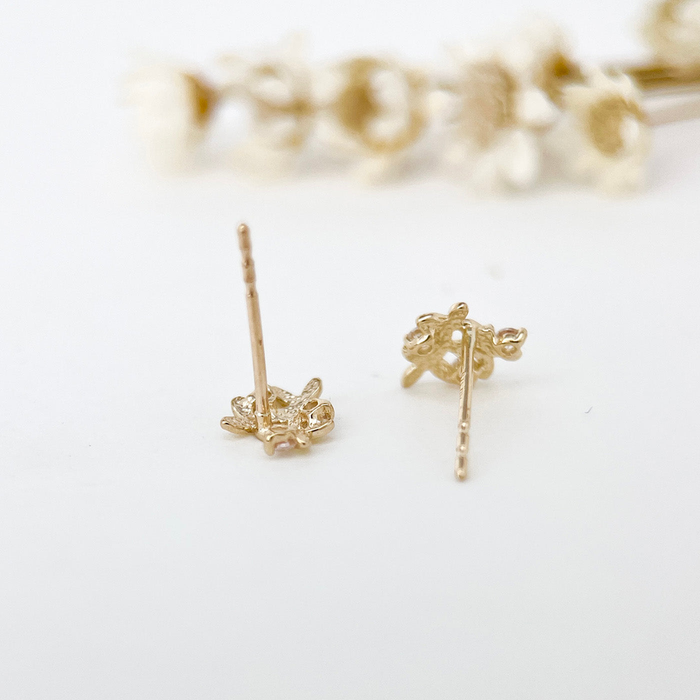 9K Solid Gold Flower Stud Earrings