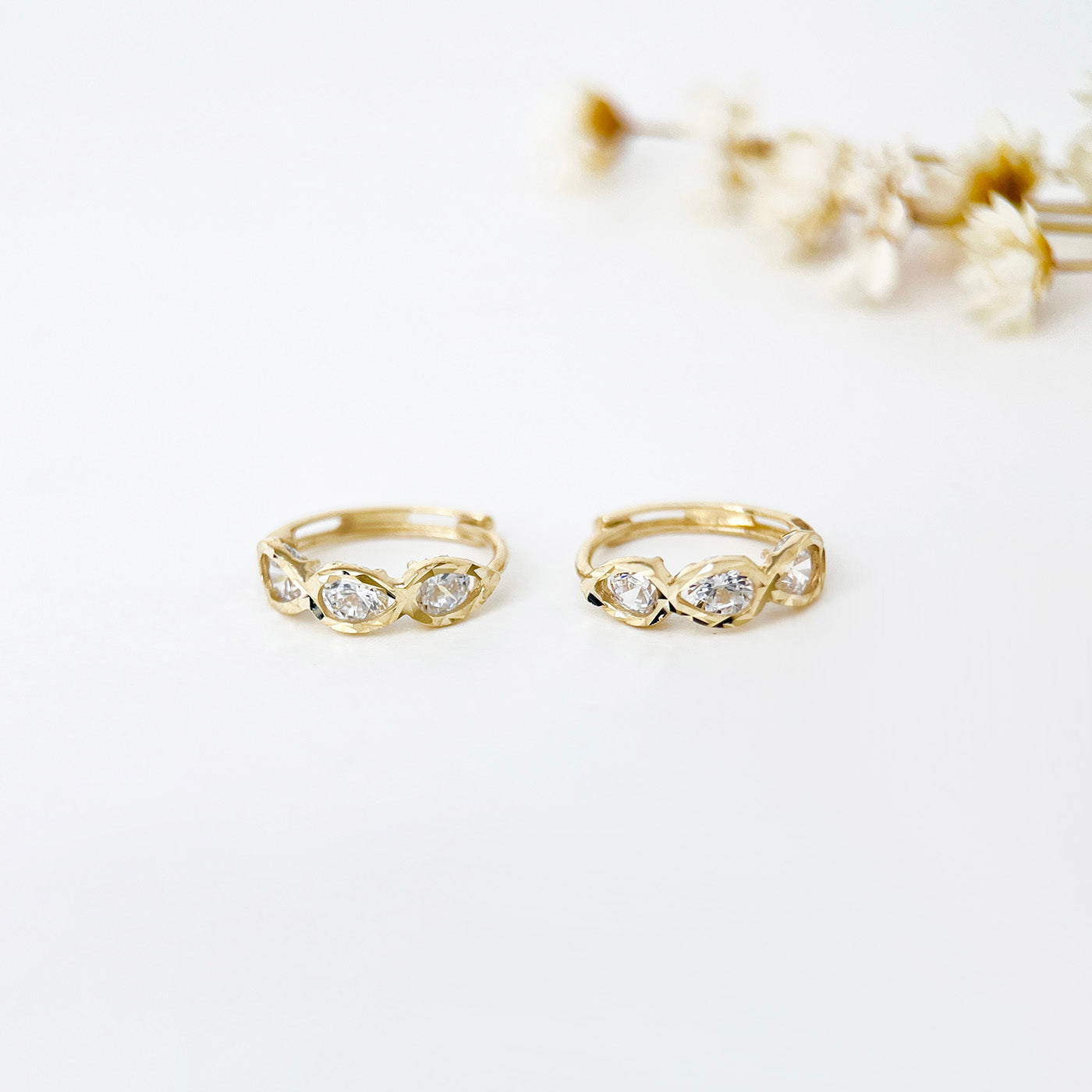 9K Solid Gold Small Sparkling Dainty Hoop Earrings