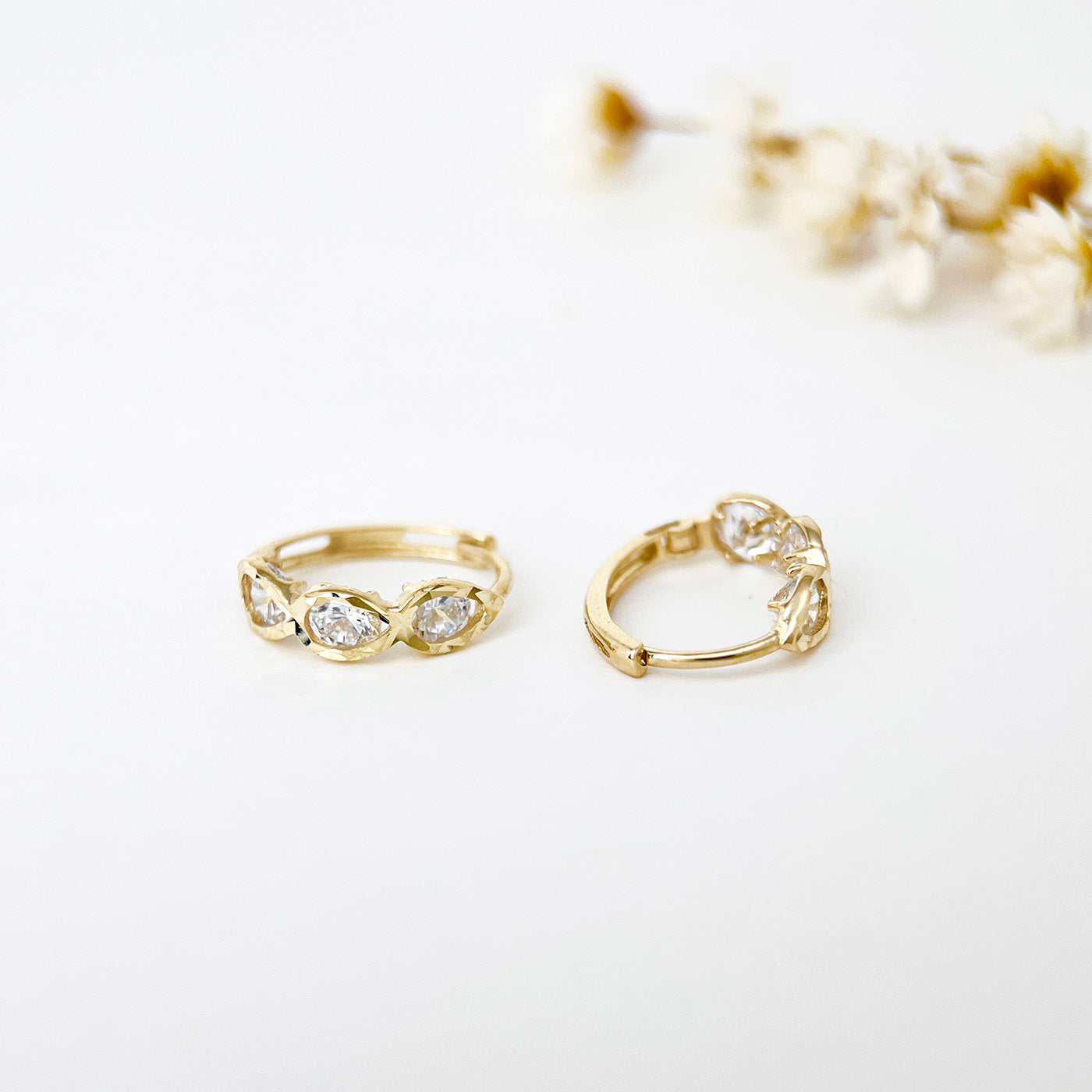 9K Solid Gold Small Sparkling Dainty Hoop Earrings