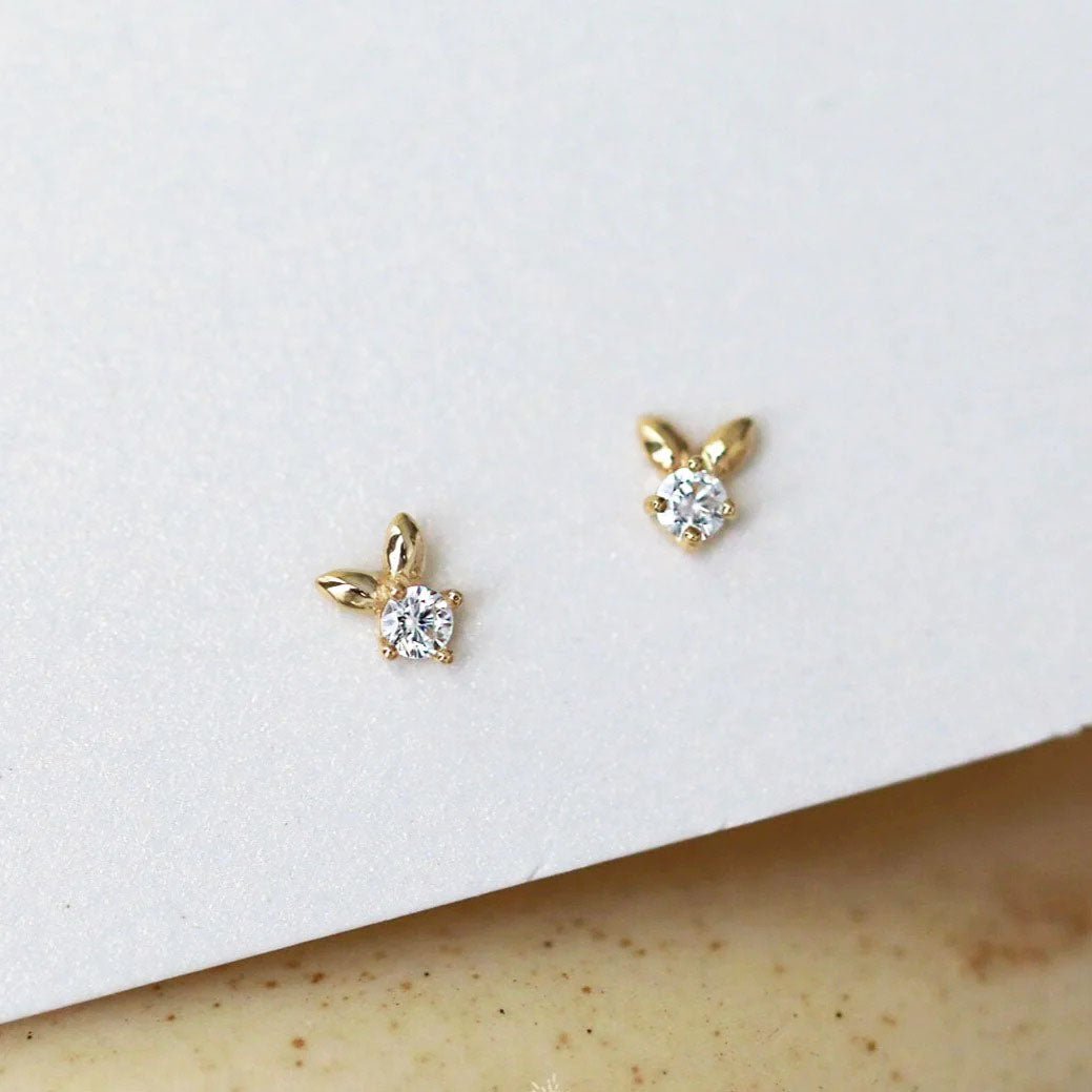 14K Solid Gold Bunny Stud Dainty Earrings