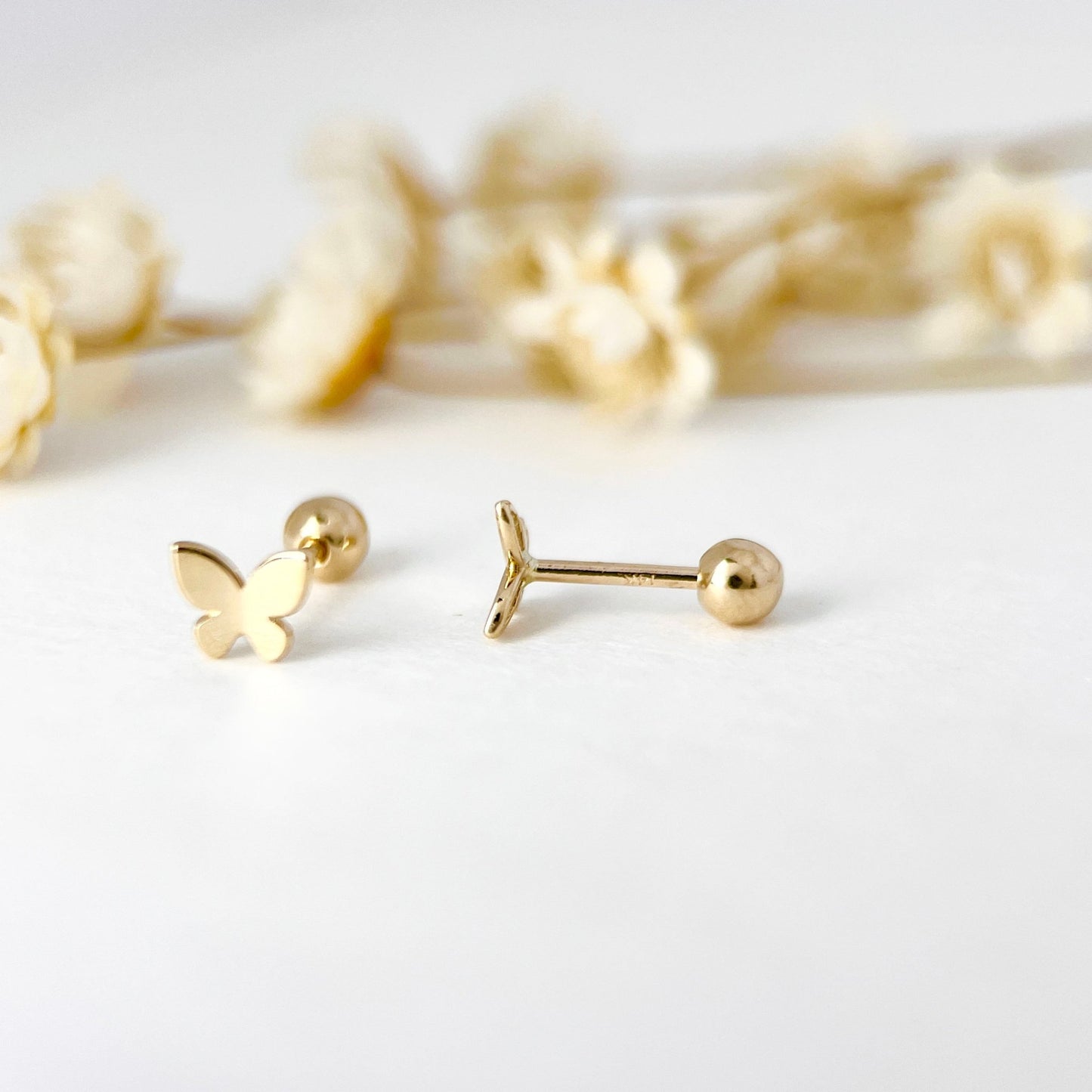 14K Solid Gold Screw Back Butterfly Earrings