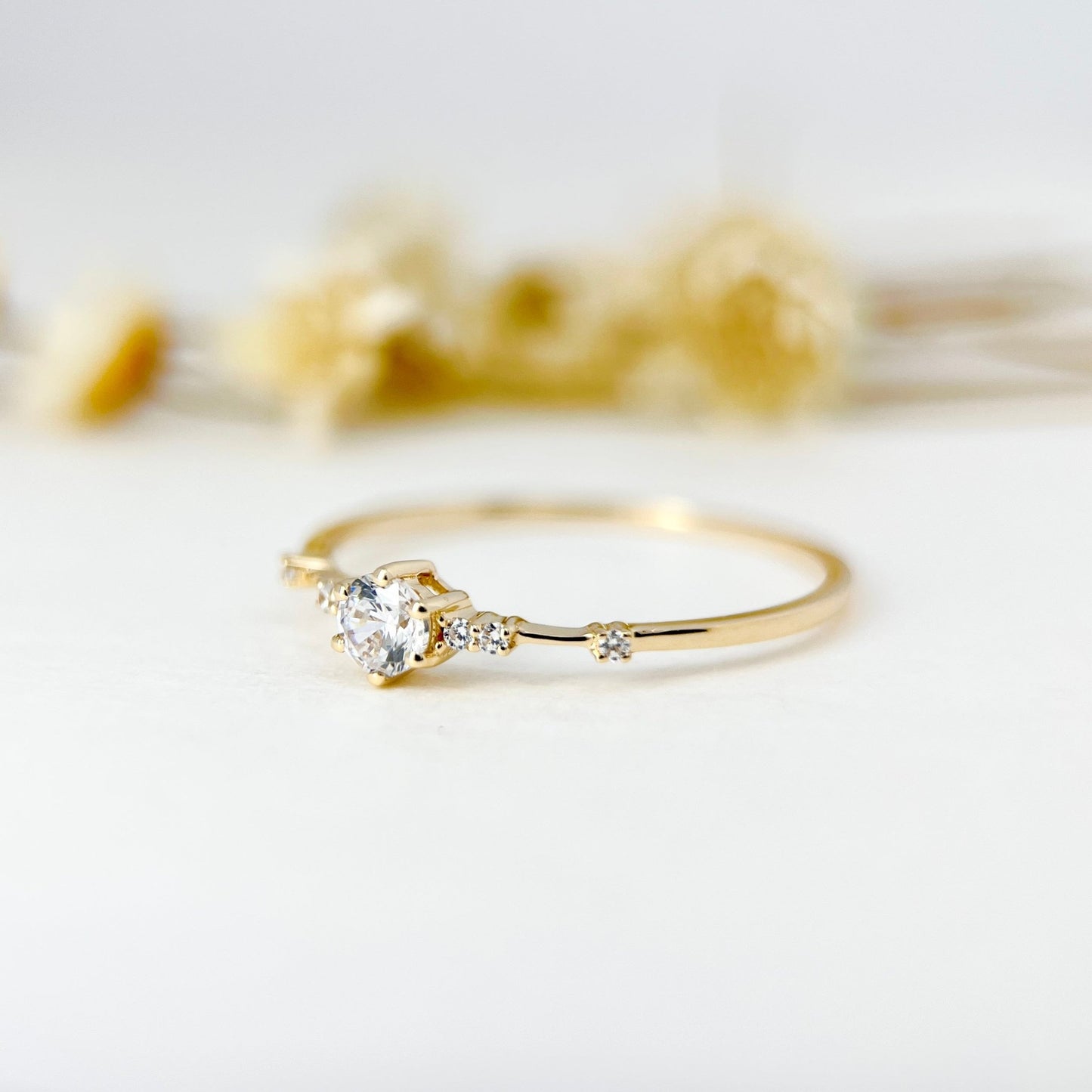 14K Gold Zirconia Handmade Dainty Ring