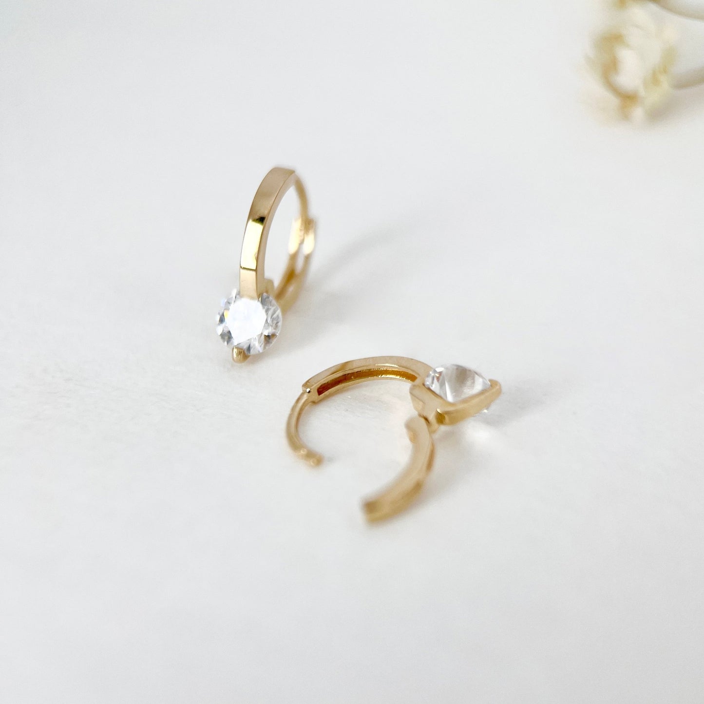 9K Solid Gold CZ Diamond Small Huggies Earrings