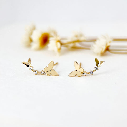 14K Solid Gold Dainty Butterfly Earrings