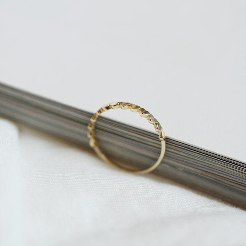 14K Solid Gold Dainty Stackable Thin Ring