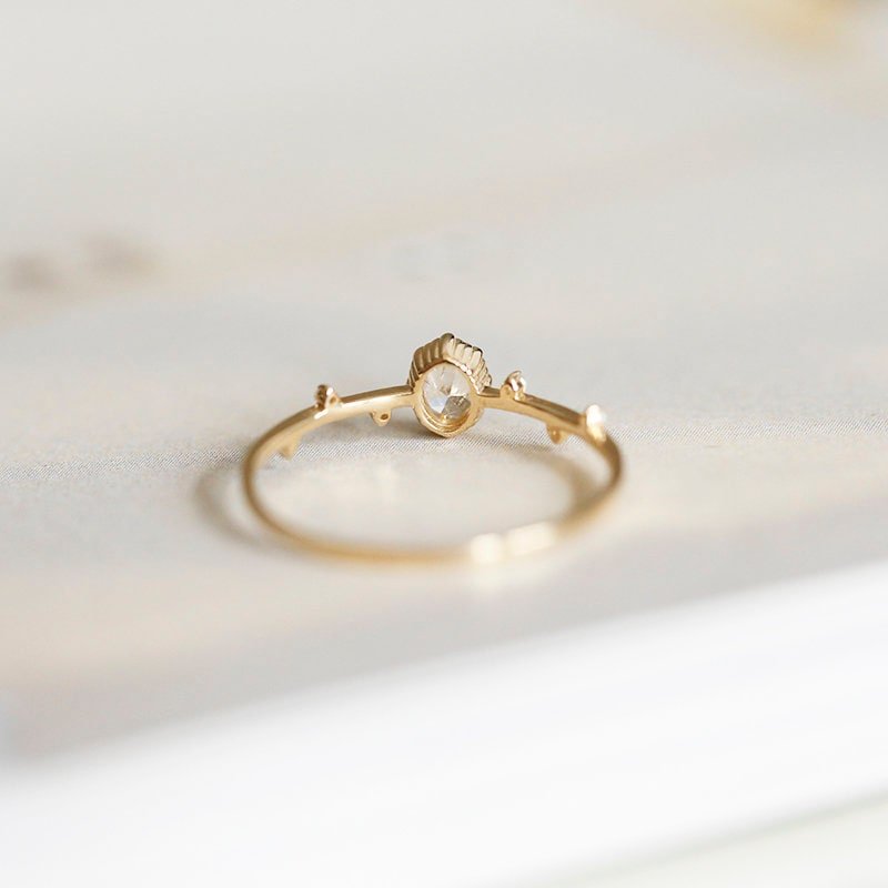 14K Solid Gold Dainty Olive Branch Stackable Ring