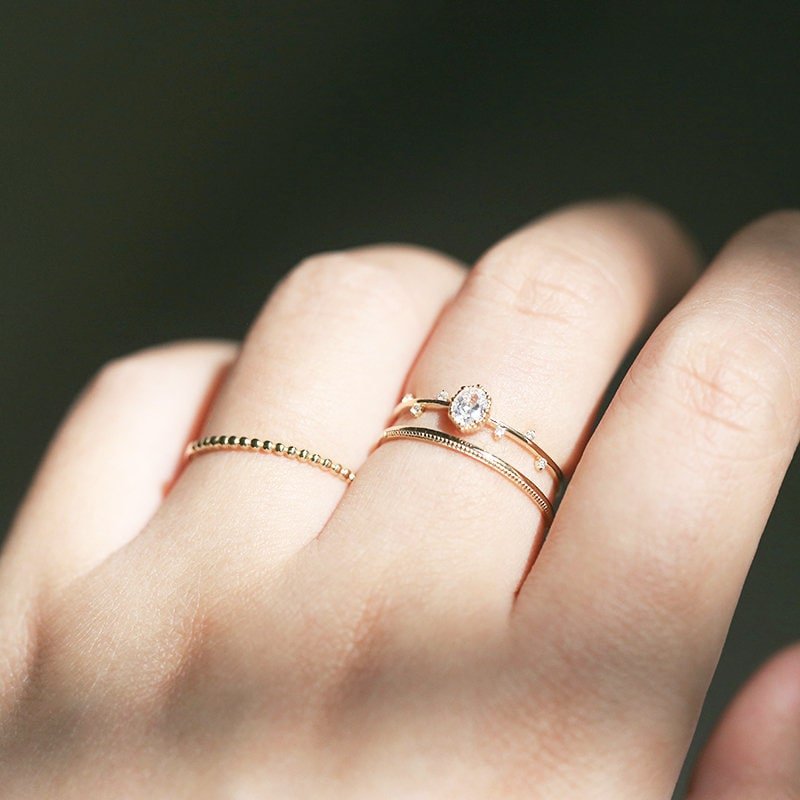 14K Solid Gold Dainty Olive Branch Stackable Ring