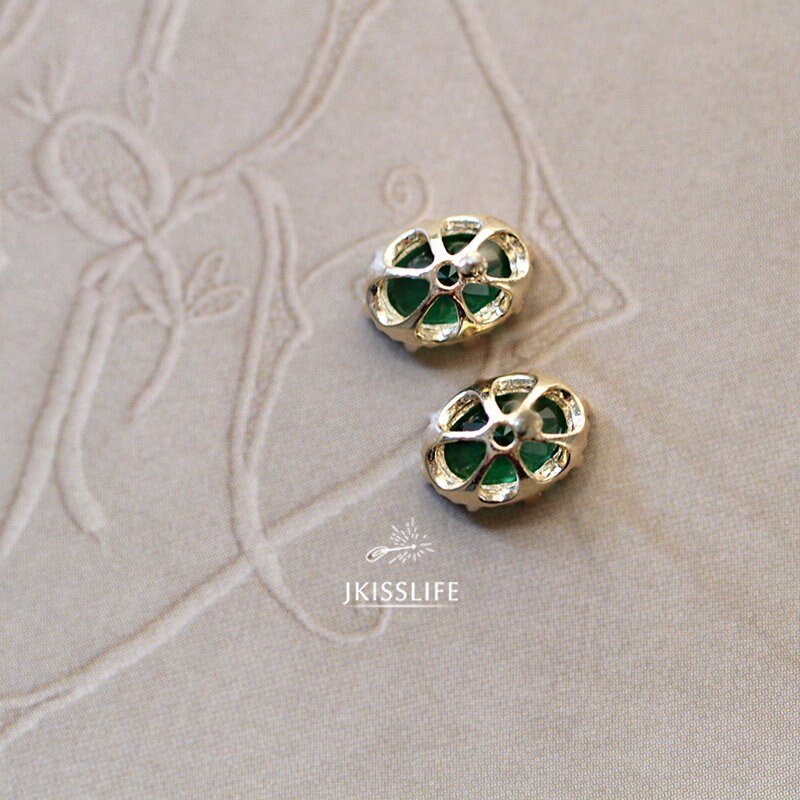 10K Solid Gold Green Gemstone Dainty Vintage Earrings