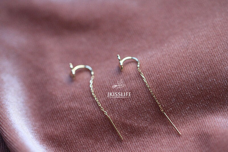 14K Solid Gold Butterfly Threader Drop Dangle Earrings