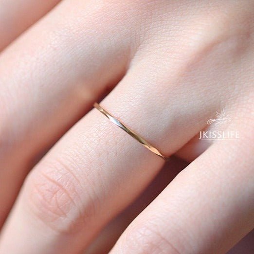 14K Solid Gold Stackable Dainty Thin Band Ring