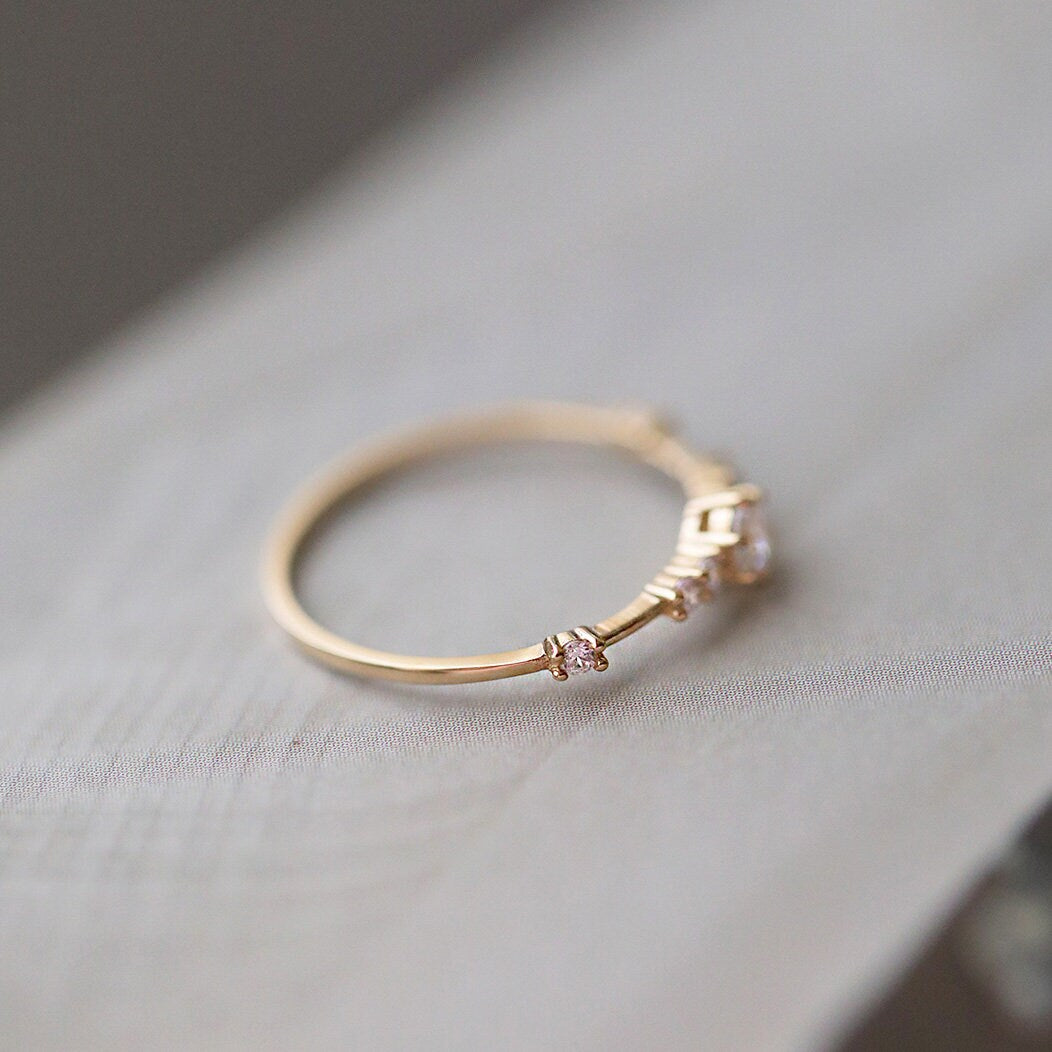 14K Solid Gold Man Made Diamond Stacking Dainty Ring