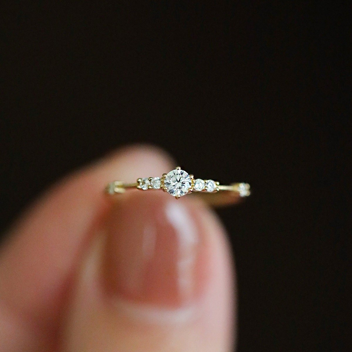 14K Gold Zirconia Handmade Dainty Ring