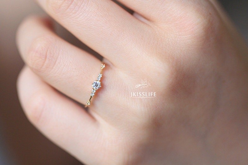 14K Gold Zirconia Handmade Dainty Ring