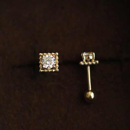 9K Real Solid Gold Sparkling Dainty Screw Back Stud Earrings