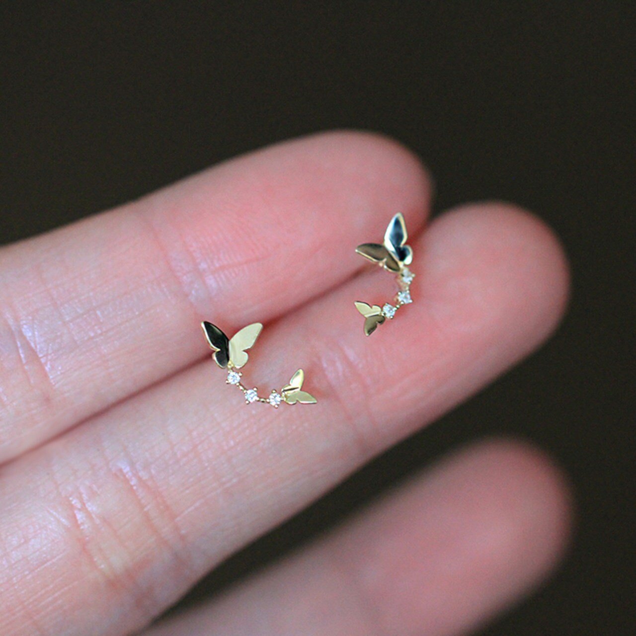 14K Solid Gold Dainty Butterfly Earrings