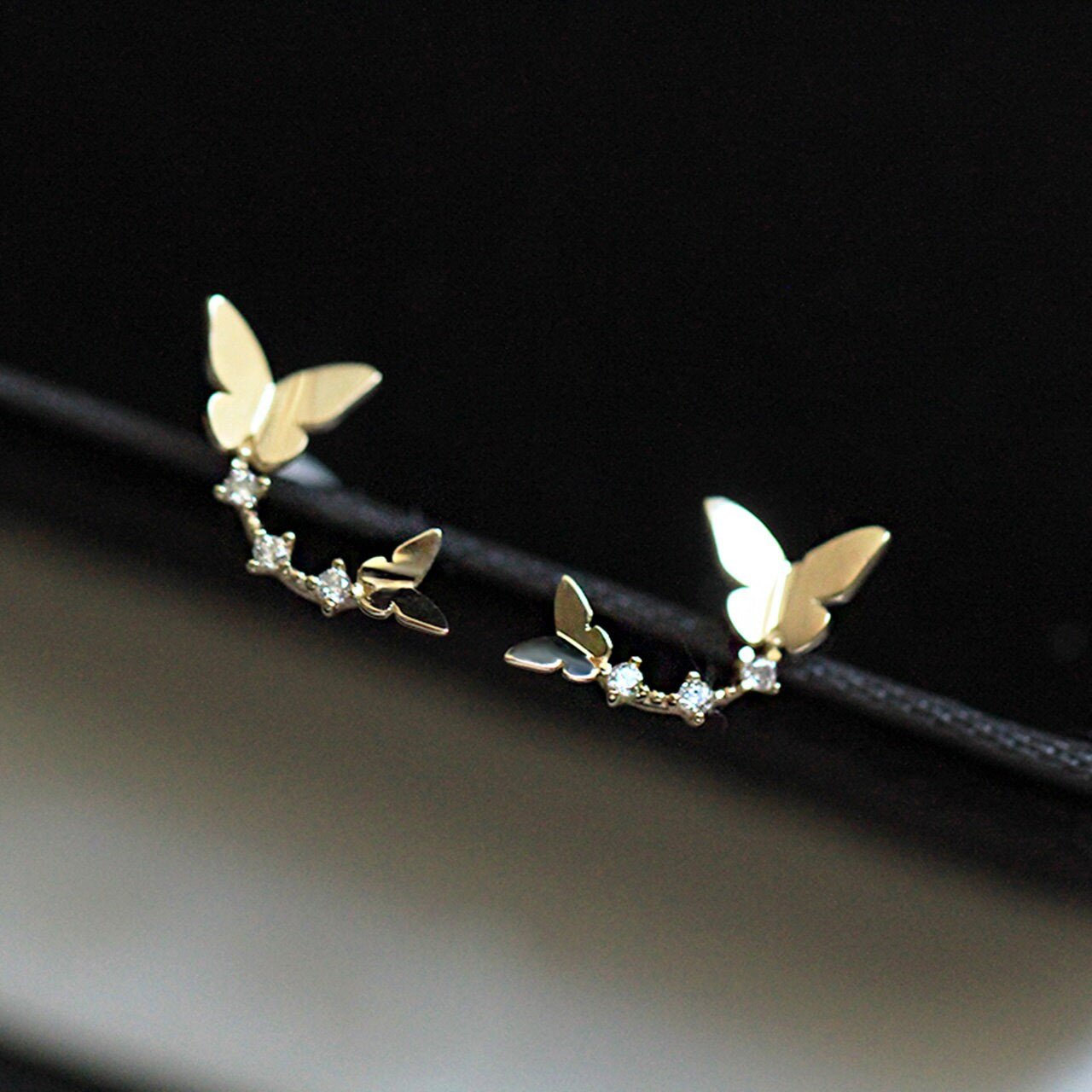 14K Solid Gold Dainty Butterfly Earrings