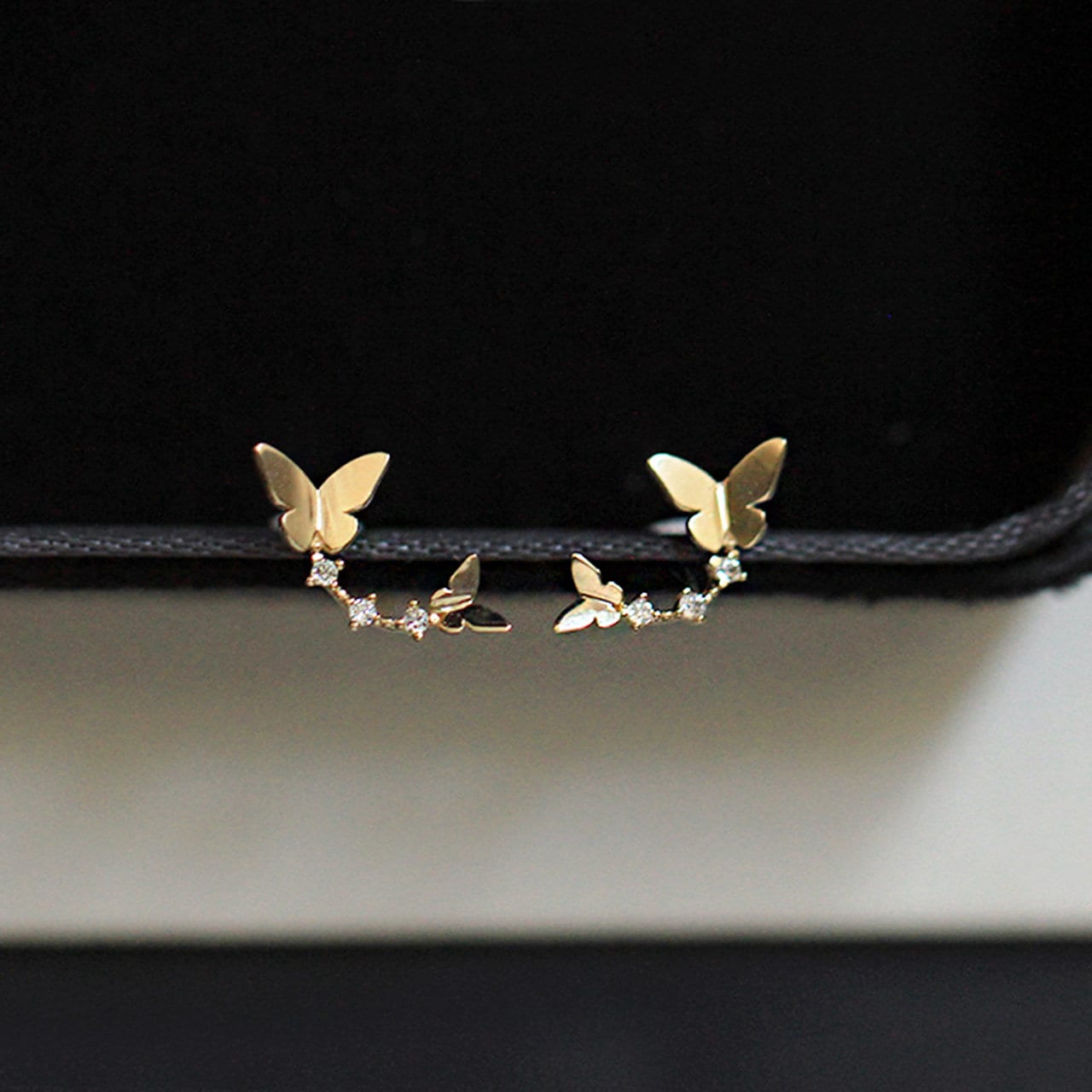 14K Solid Gold Dainty Butterfly Earrings