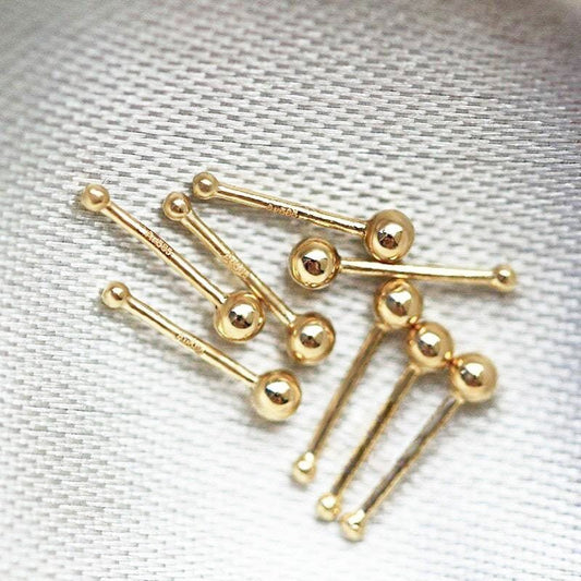 14K Solid Gold Balls Piercing Stick Stud Earring