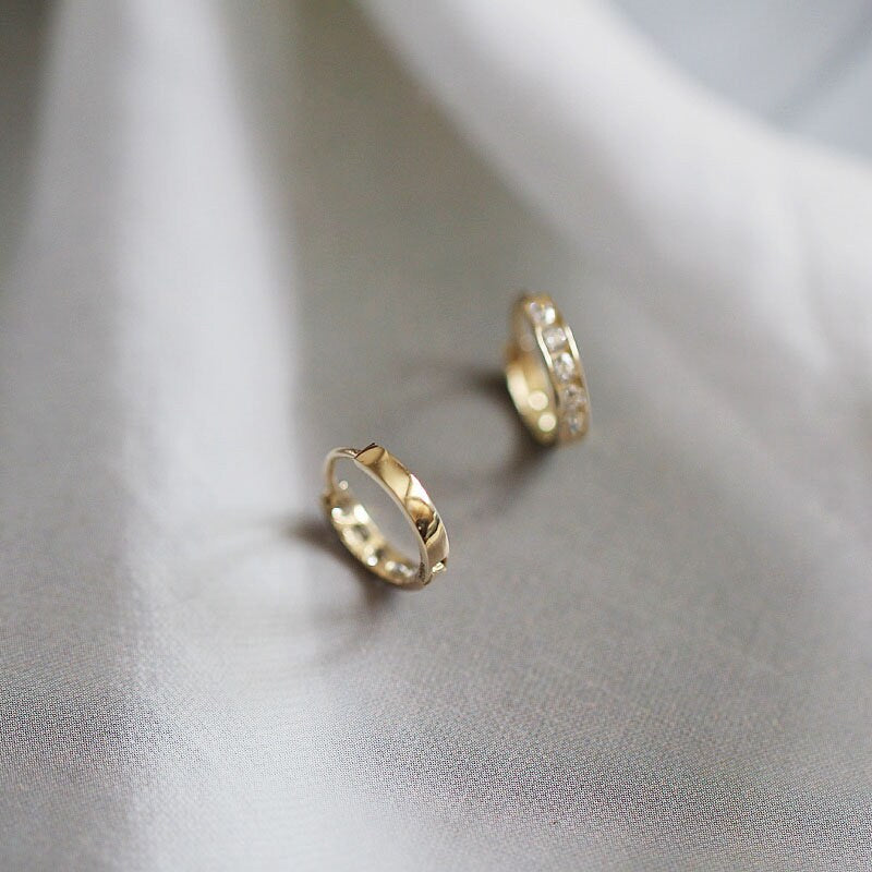 9K Solid Gold Small Sparkling Dainty Hoop Earrings