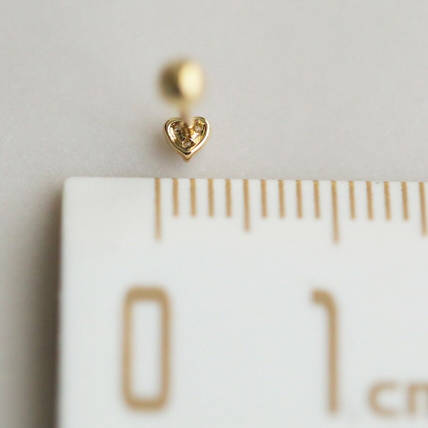 9K Solid Gold Tiny Heart Shape Stud, Dainty Screw Back Dainty Piercing Earrings, Diamond simulant Earrings, Mother's Day Gift for Her