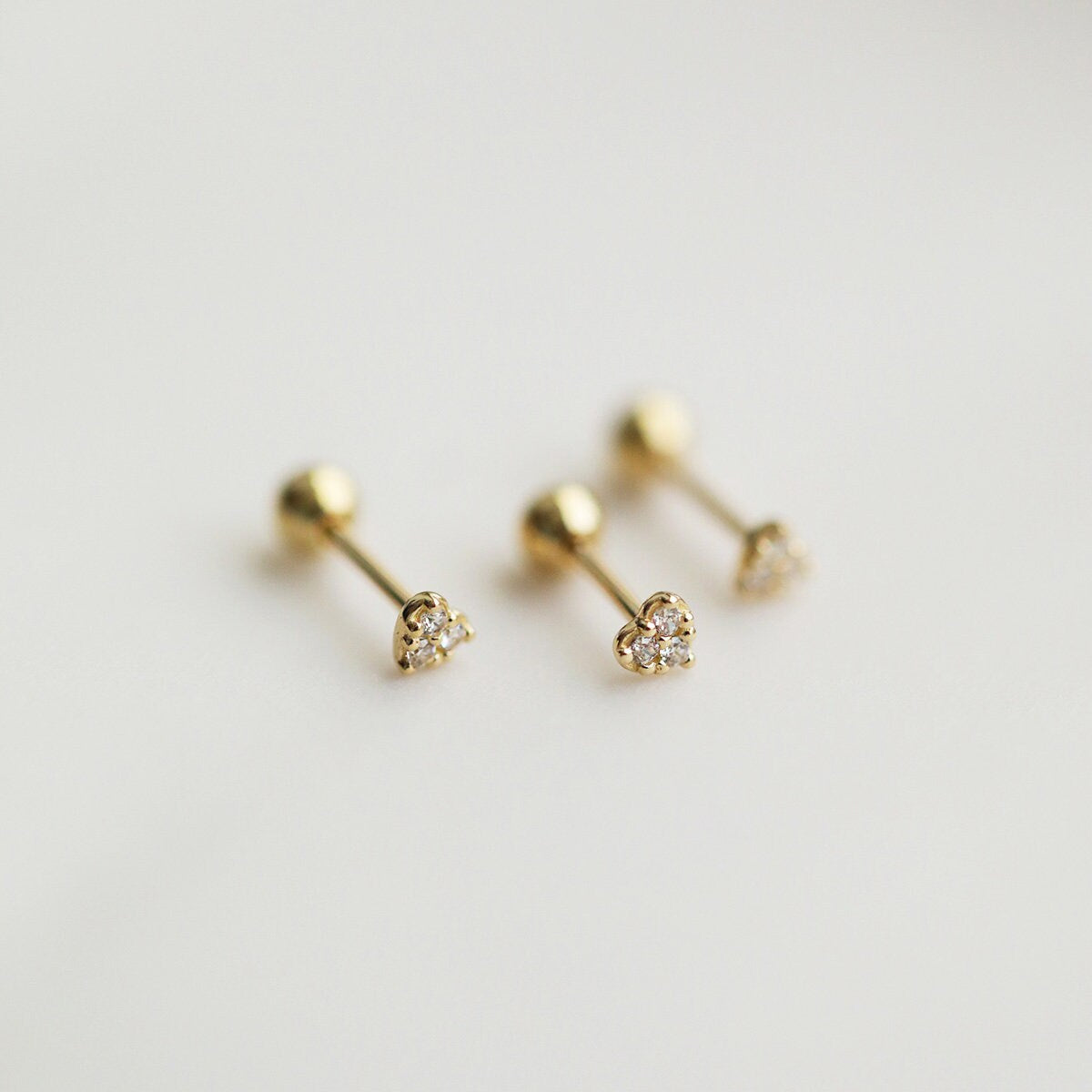 9K Solid Gold Tiny Heart Shape Stud, Dainty Screw Back Dainty Piercing Earrings, Diamond simulant Earrings, Mother's Day Gift for Her