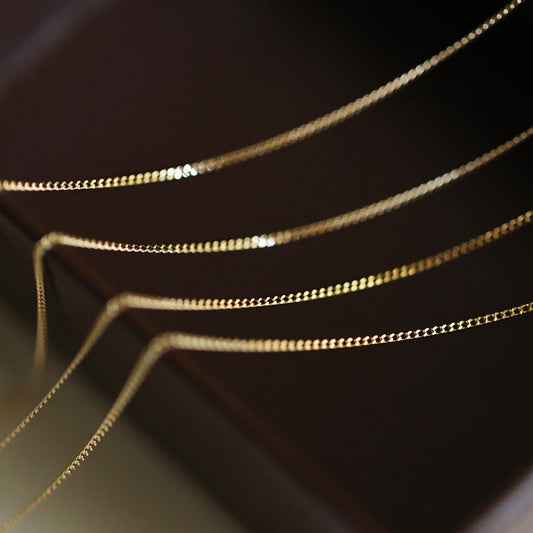 14K Solid Gold Curb Chain Necklace, 14K Real Solid gold Simple Dainty Chain Necklace, Yellow Gold Thin Chain Necklace, Gift for Her