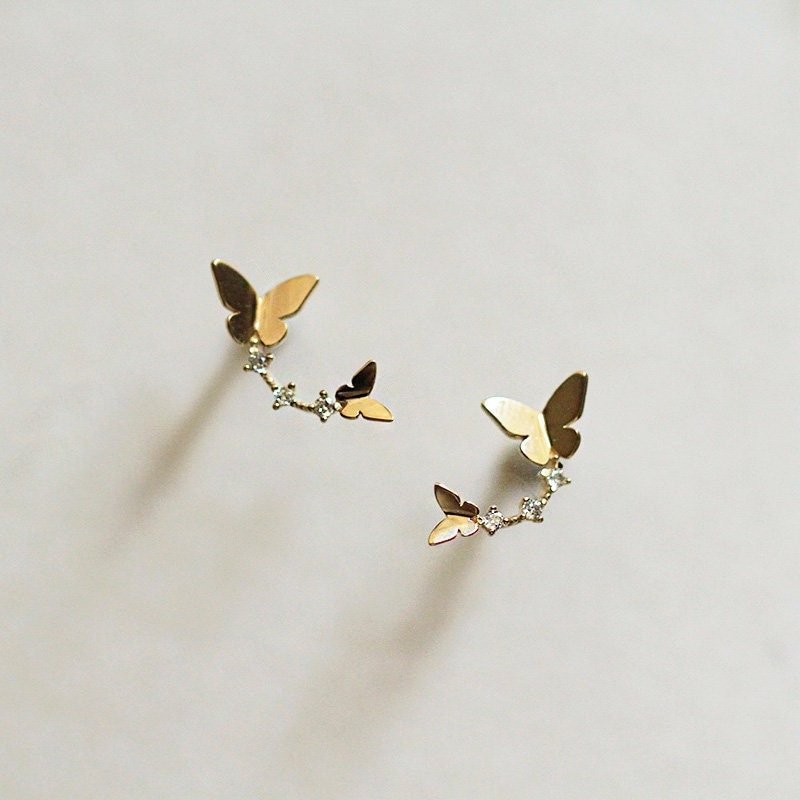 14K Solid Gold Dainty Butterfly Earrings