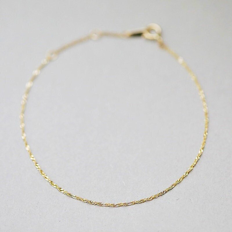 14K Solid Gold Classic Twisted Art Chain Bracelet