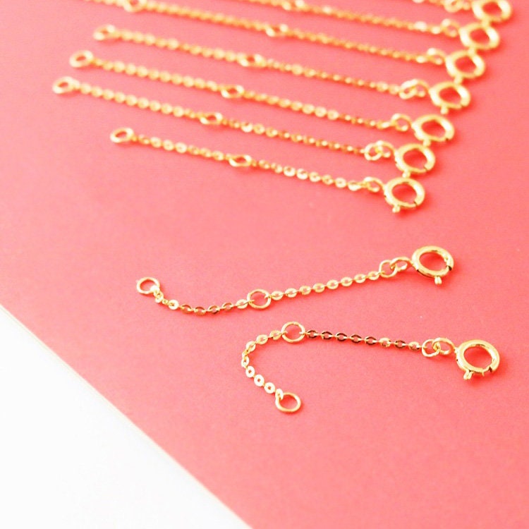 14K Solid Gold Cable Chain Necklace Extender, Spring Ring Closure 1.1 mm Thin Chain Extender