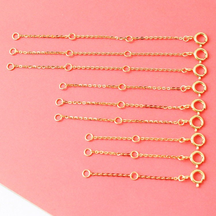 14K Solid Gold Cable Chain Necklace Extender, Spring Ring Closure 1.1 mm Thin Chain Extender