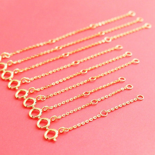 14K Solid Gold Cable Chain Necklace Extender, Spring Ring Closure 1.1 mm Thin Chain Extender