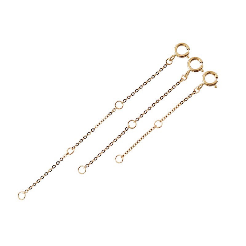 14K Solid Gold Cable Chain Necklace Extender, Spring Ring Closure 1.1 mm Thin Chain Extender