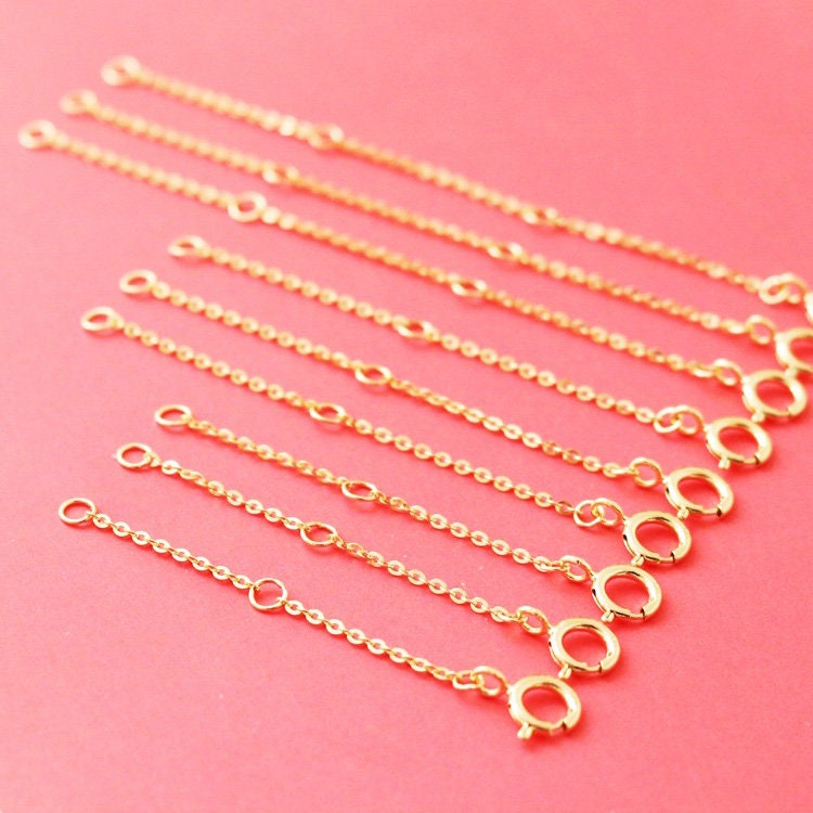 14K Solid Gold Cable Chain Necklace Extender, Spring Ring Closure 1.1 mm Thin Chain Extender