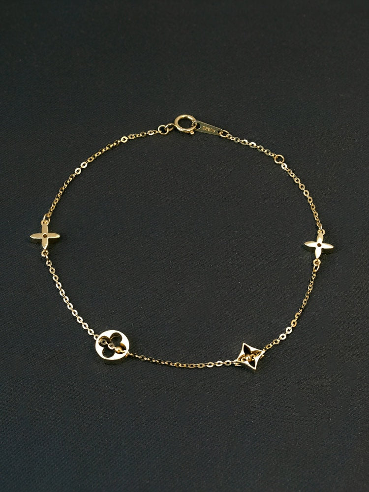 14K Solid Gold Dainty Flower Charms Bracelet/Necklace