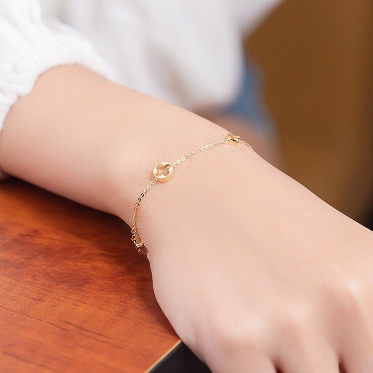 14K Solid Gold Dainty Flower Charms Bracelet/Necklace