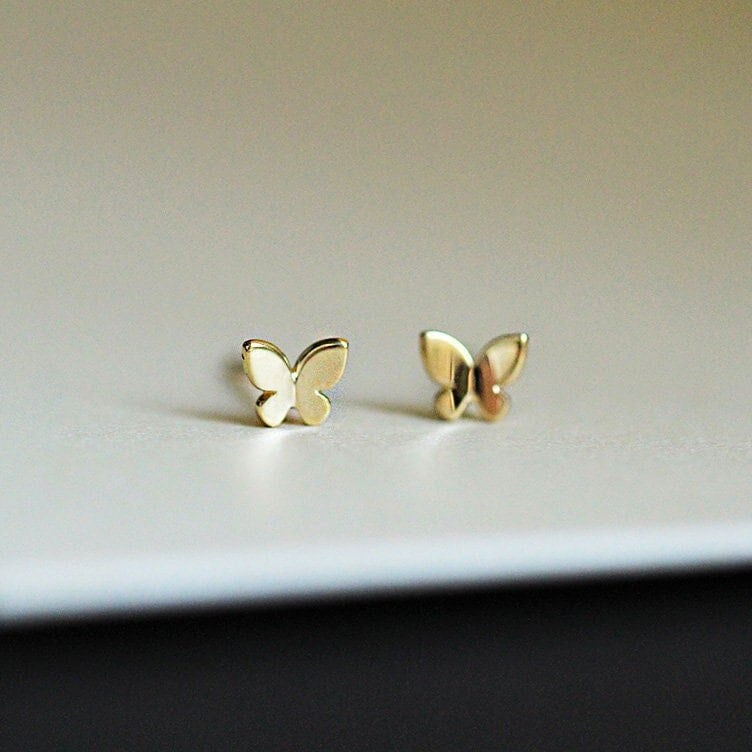 14K Solid Gold 2024 Butterfly Cz Post, 6mm 14K Polished Dainty Butterfly Earrings, Butterfly Cz Stud Earrings, 14K Gold Stud Earrings- GK1048