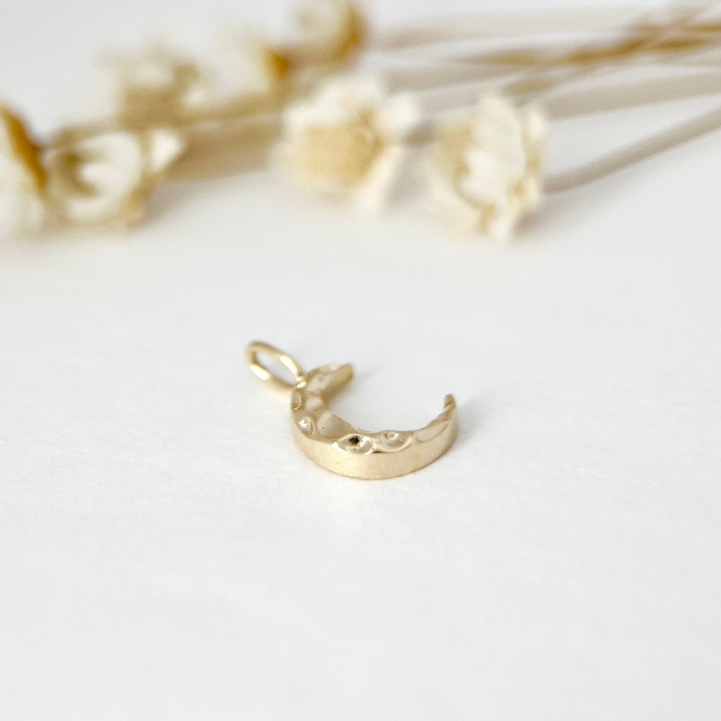 14K Solid Gold Dainty Crescent Moon Necklace Charm